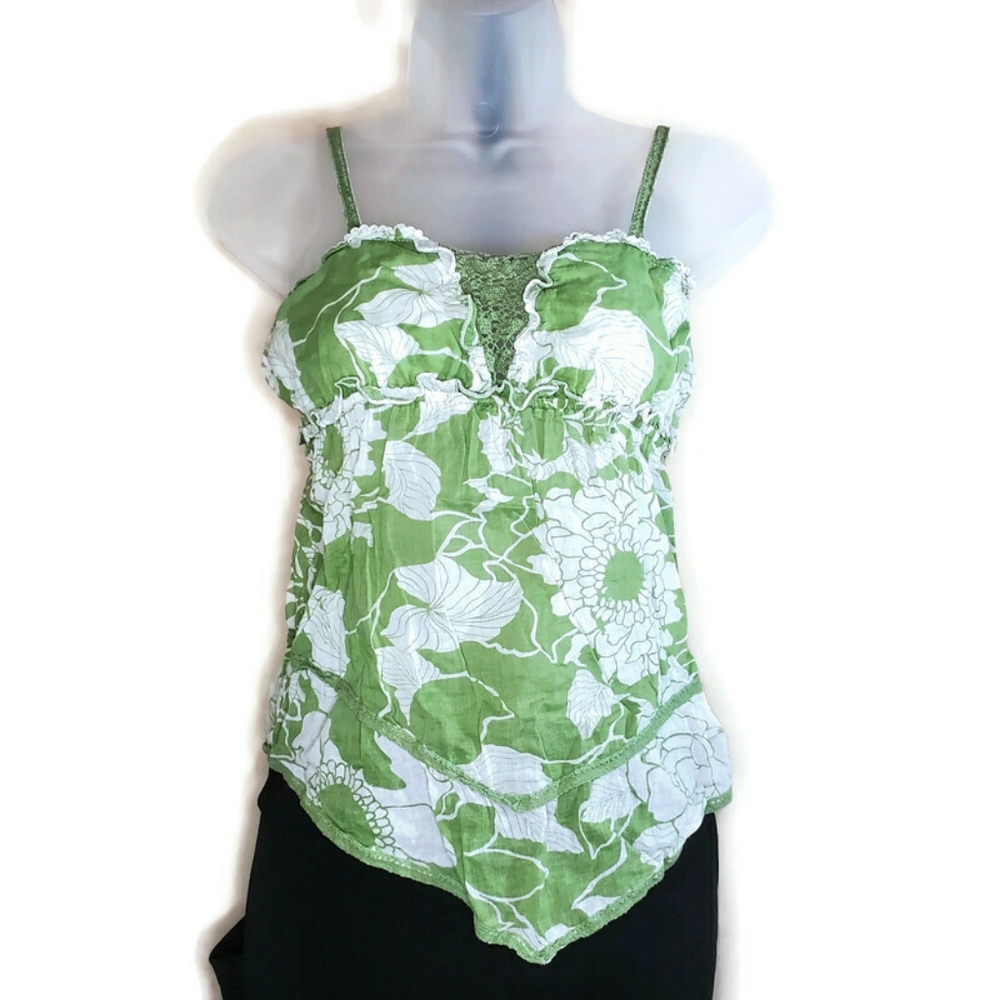 Wet Seal Green Sheer Floral Juniors XS Tie Shirt